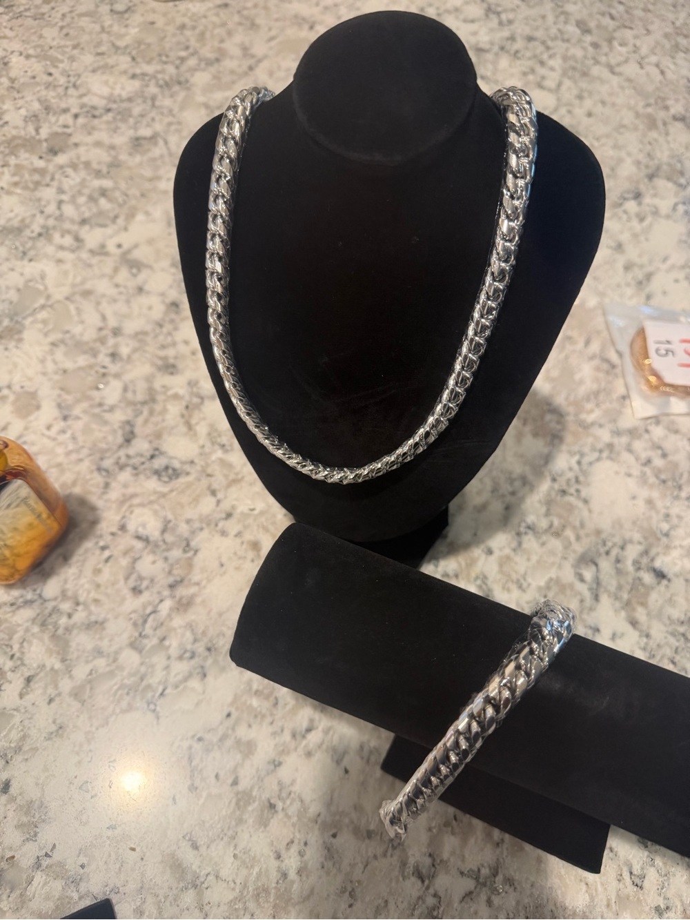 Chunky Silver Chain Necklace and Bracelet Set